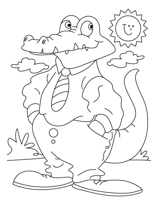 Alligator on a SUN date coloring pages | Download Free Alligator 