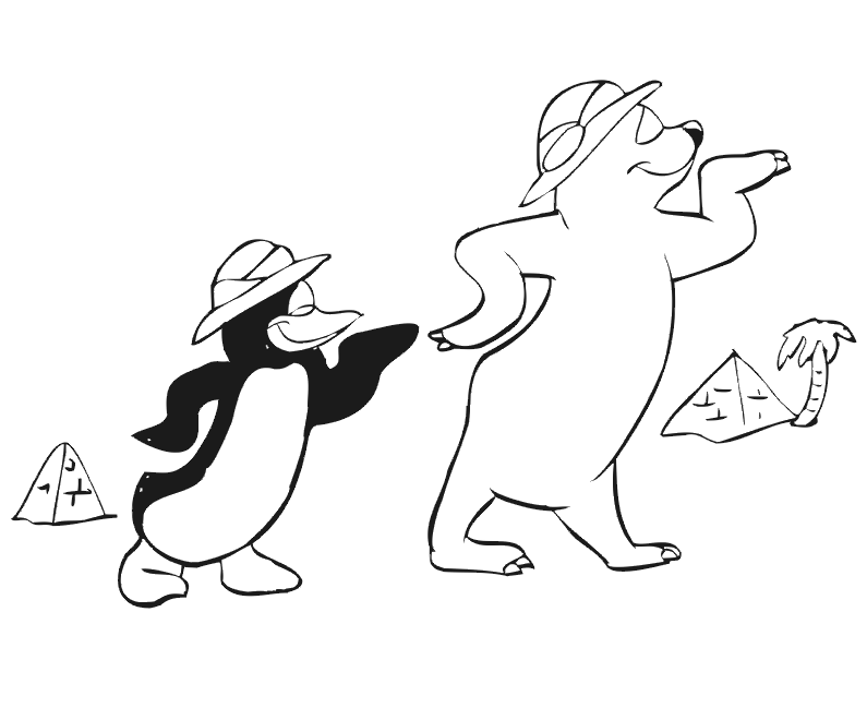 Penguin and Polar Bear Coloring Page: in Egypt