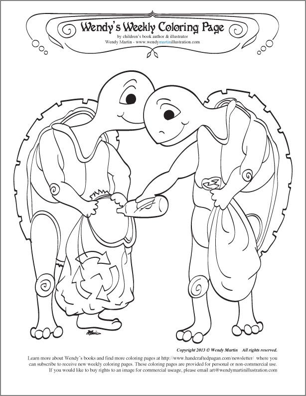 trash collecting turtles coloring page for earth day wendy martins 