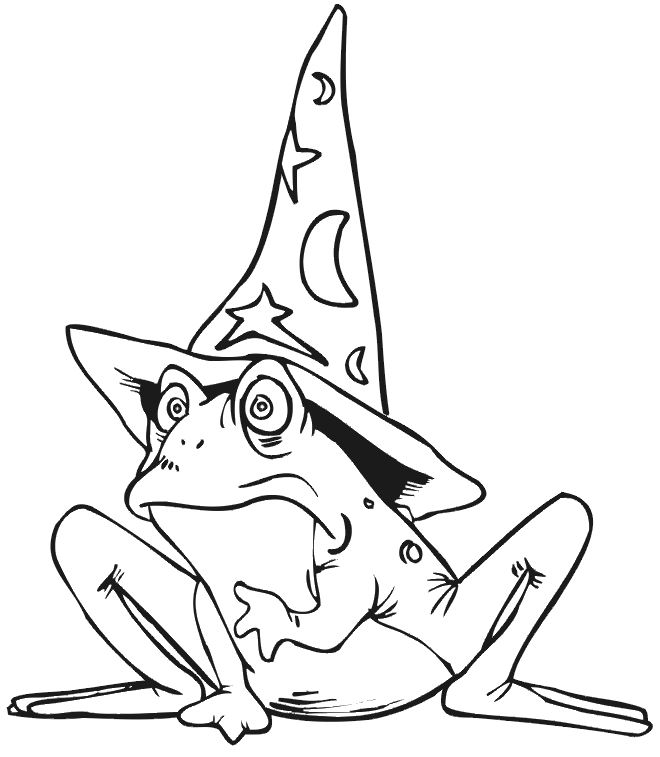 Frog Coloring Page | Frog Wearing a Wizard's Hat