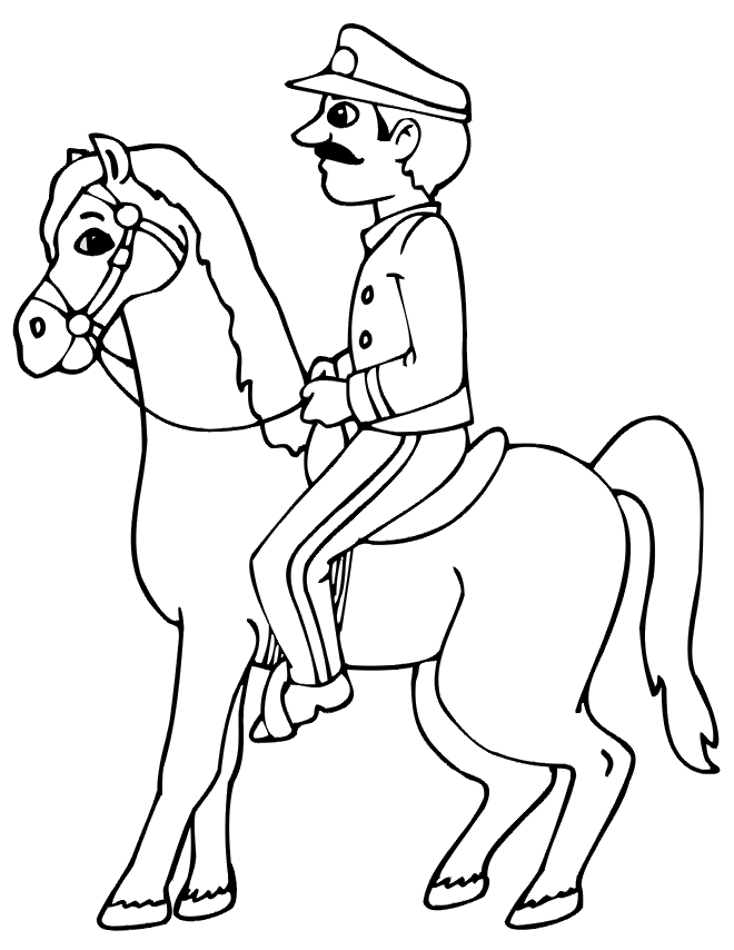 Horse Coloring Page | Policeman On Horseback