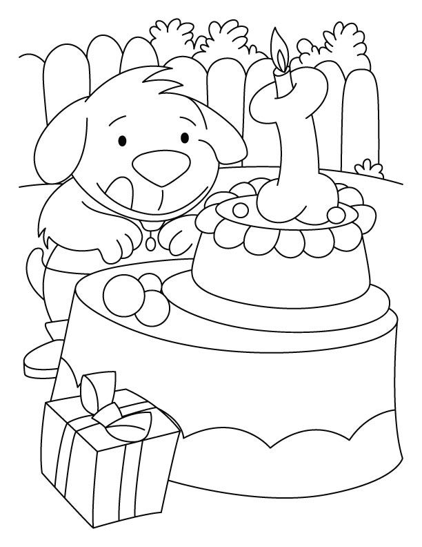 A puppy with the birthday cake coloring pages | Download Free A 