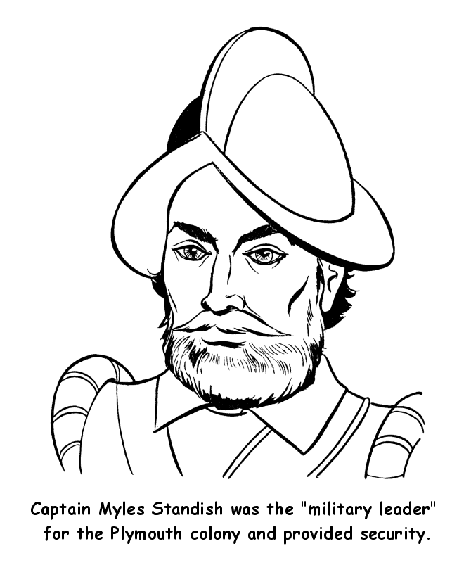 The First Thanksgiving Coloring page sheets: Miles Standish 