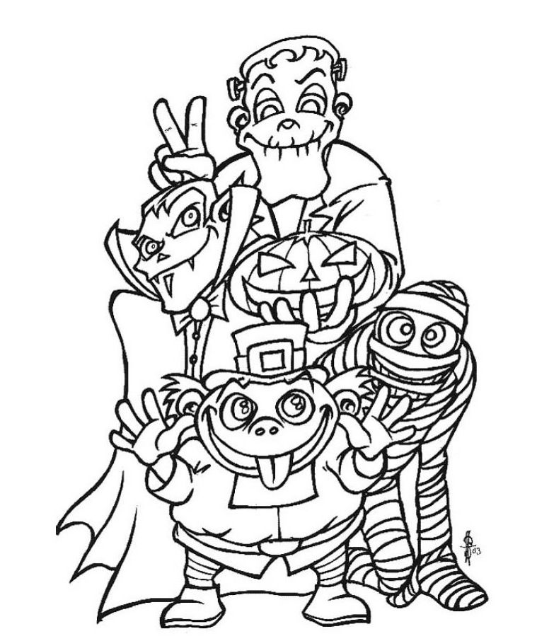 Halloween monsters coloring page