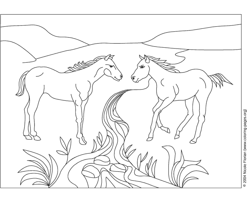 Horse Coloring Pages - Running horses picture to color