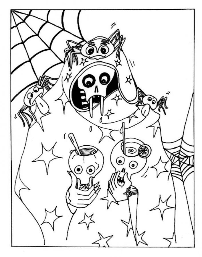 Scary Halloween Skull Juice Party Coloring Pages of Halloween 