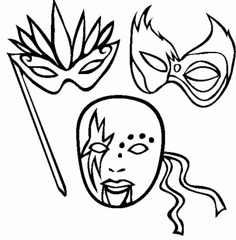 Mardi Gras With Three Masks Coloring Page - Kids Colouring Pages