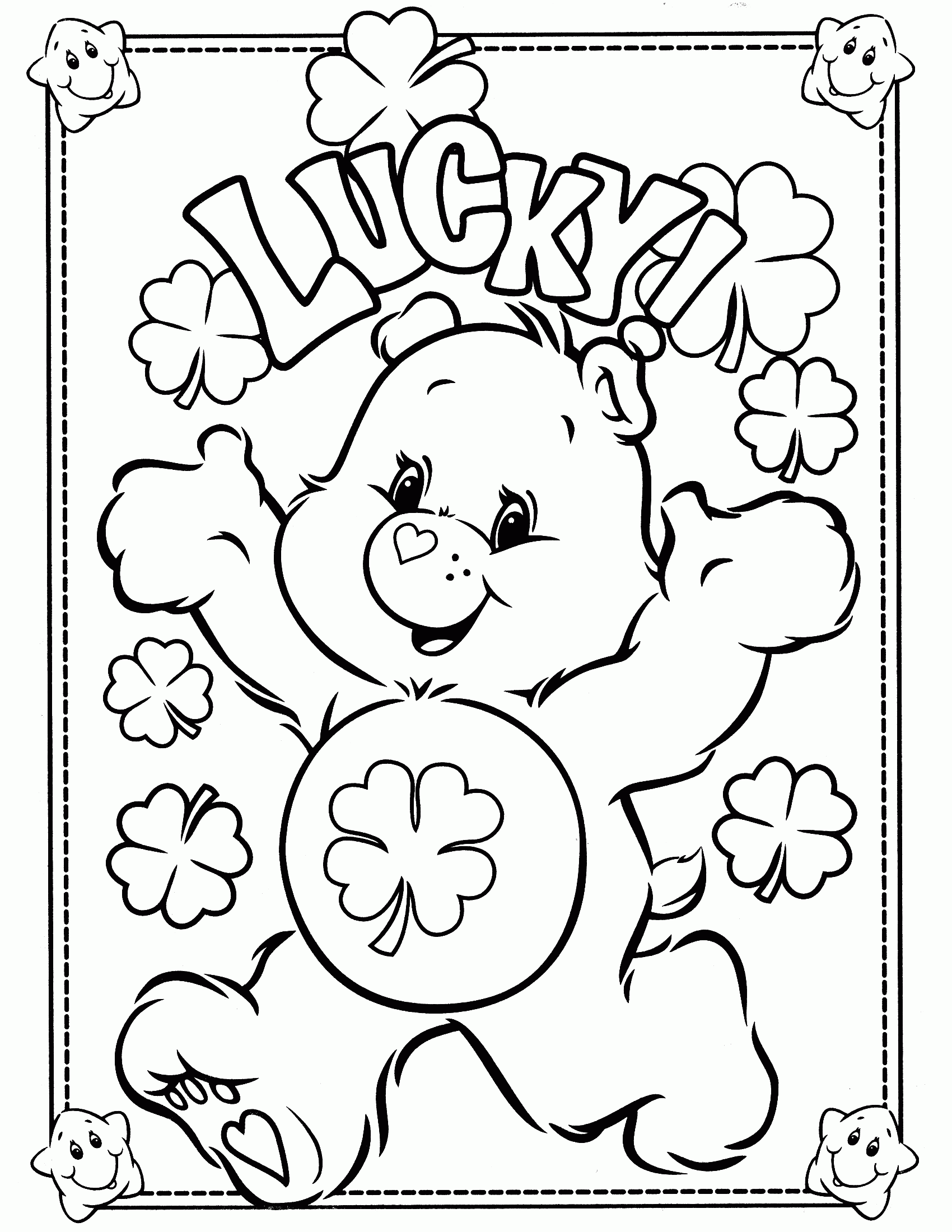 Good Luck bear throwing hands in the air coloring page