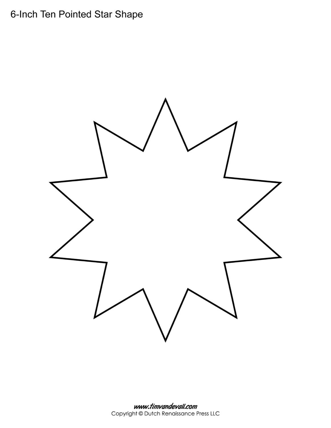 Blank Ten Pointed Star Shapes | Printable Star Template for Art Crafts