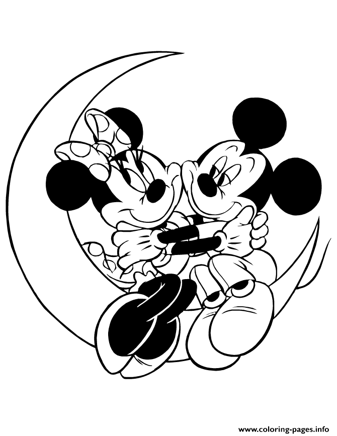 Print mickey and minnie mouse sitting on moon disney Coloring pages