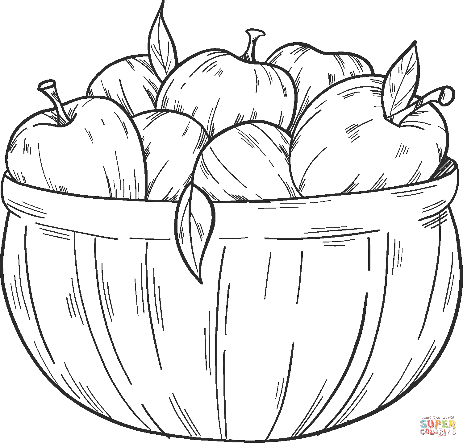Basket with Apples coloring page | Free Printable Coloring Pages