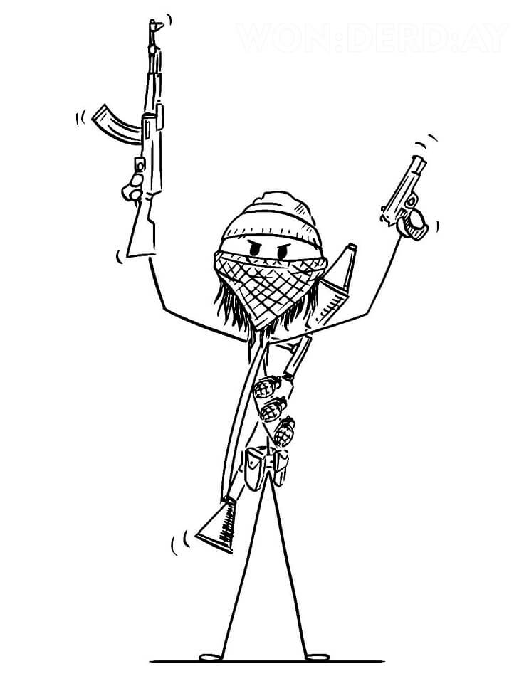 Terrorist Stickman Coloring Page - Free Printable Coloring Pages for Kids