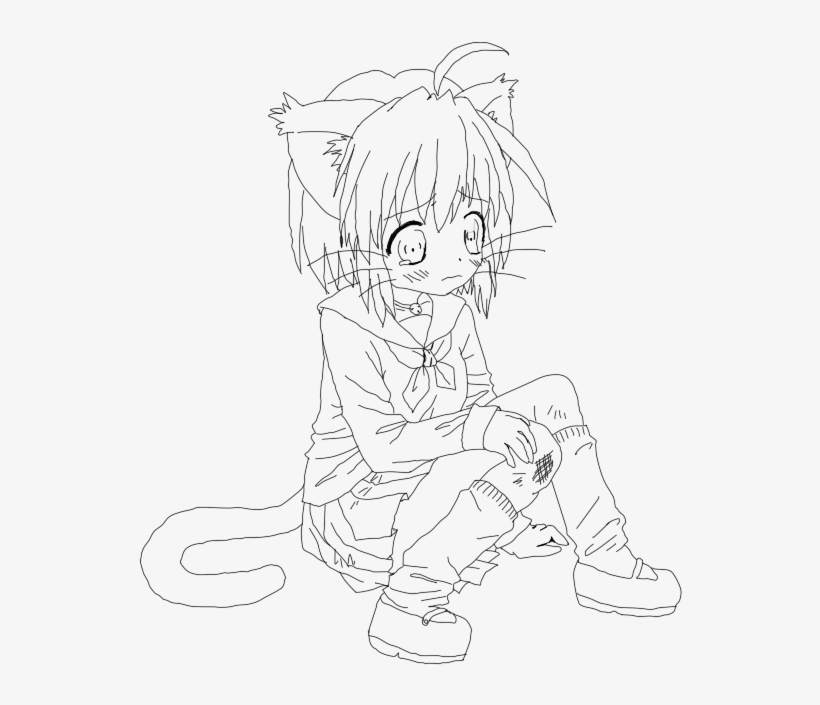 Cat Girl Line Art - Anime Cat Girl Coloring Pages - 600x658 PNG Download -  PNGkit