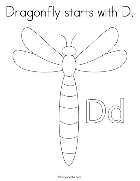 Dragonfly starts with D Coloring Page - Twisty Noodle
