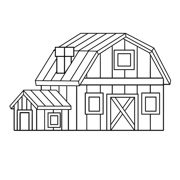 Premium Vector | Farmhouse isolated coloring page for kids