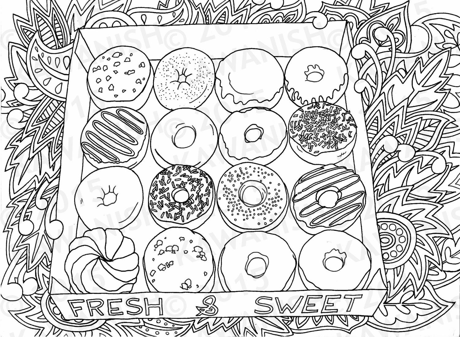 donuts doughnuts adult coloring page gift wall art by ...