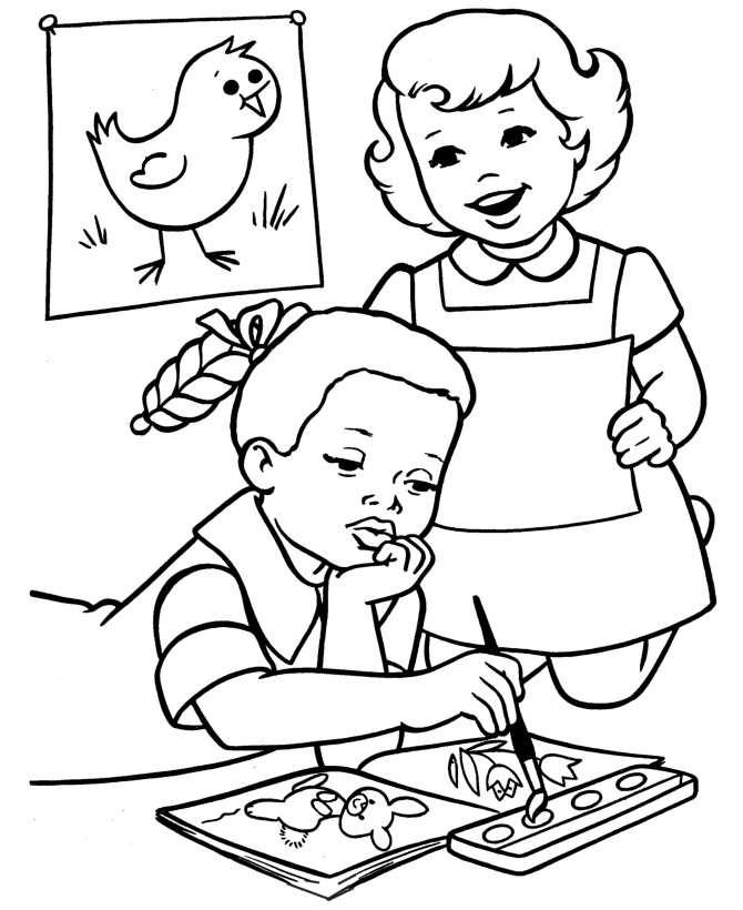 Spring Children and Fun Coloring Page 1 - Spring Coloring Sheets 