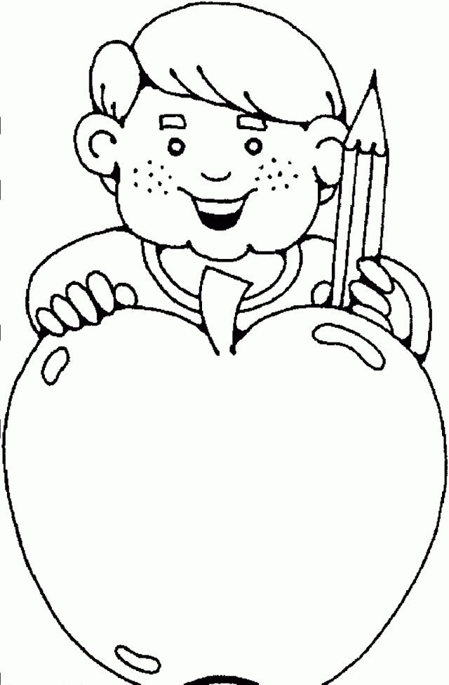 Download A Kid Bring A Paper Apple And A Pencil Coloring Pages Or 