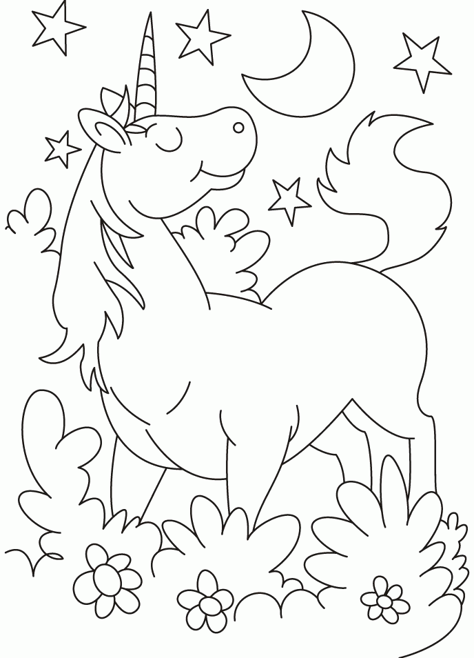 Unicorn In The Night Coloring Pages - Unicorn Coloring Pages 