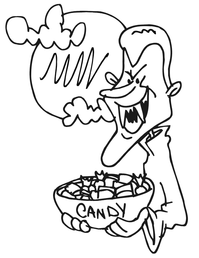 Vampire Coloring Page | Vampire With Bowl Of Candy