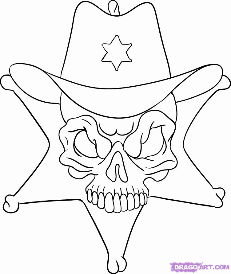 How to Draw a Sheriff Skull, Step by Step, Skulls, Pop Culture 