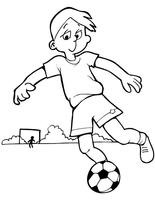 soccer coloring page boy concentrating on the ball