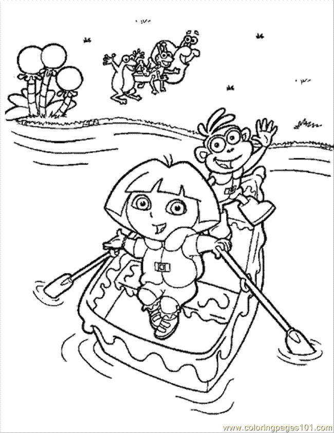 Coloring Pages Dora And Boots On A Boat (Cartoons > Dora the 