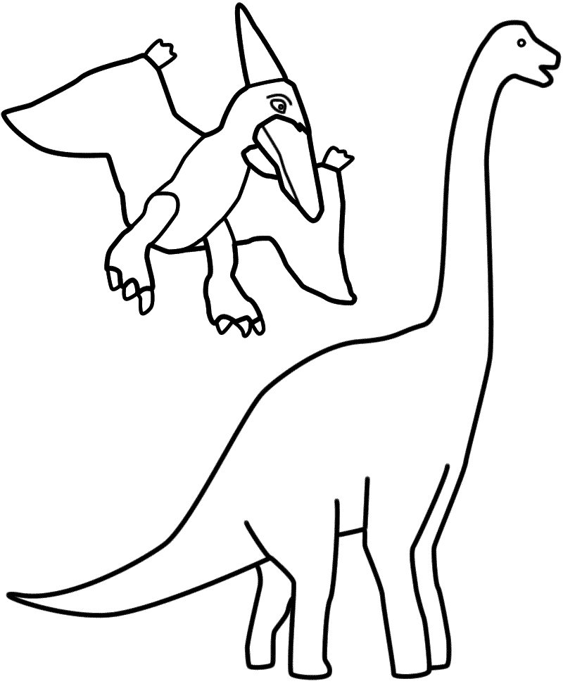 Pterodactyl and Brachiosaurus - Coloring Page (Valentine's Day)