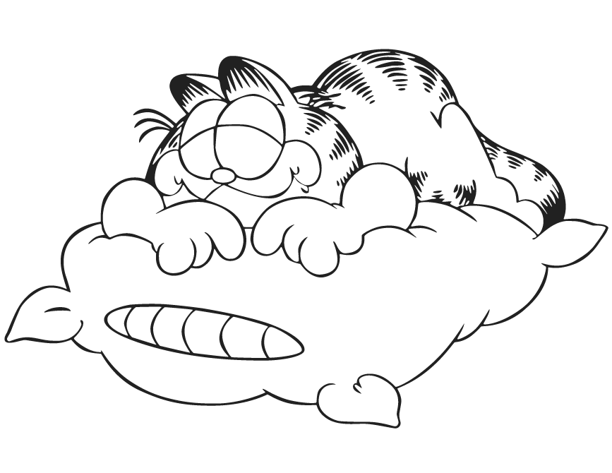 Garfield Sleeping On Pillow Coloring Page | Free Printable 