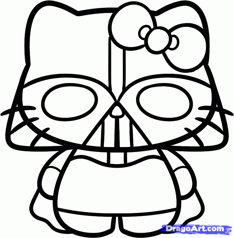 How to Draw Darth Vader Hello Kitty, Step by Step, Characters, Pop 