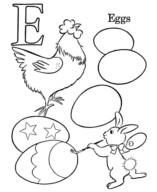Easter Egg Coloring Pages | BlueBonkers - Letter E, for EGG 