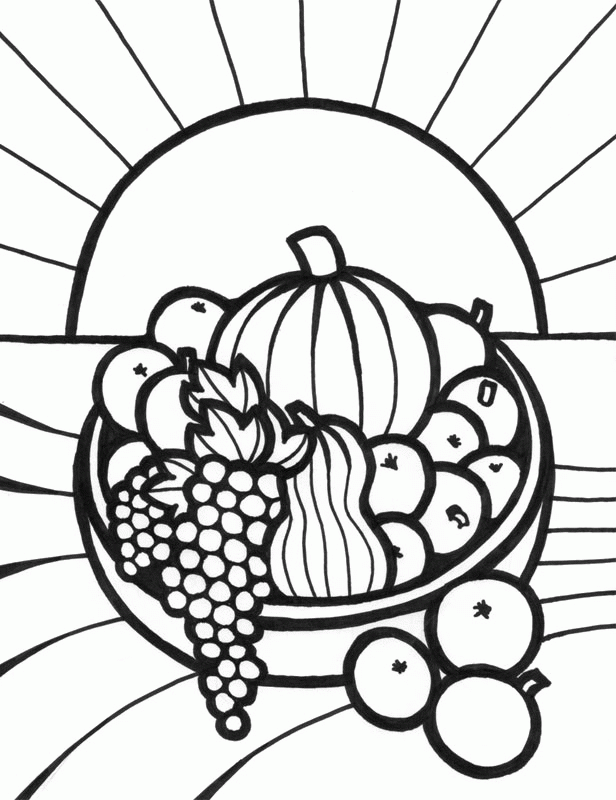 Fruit In The Basket On The Morning Coloring Pages - Fruit Coloring 