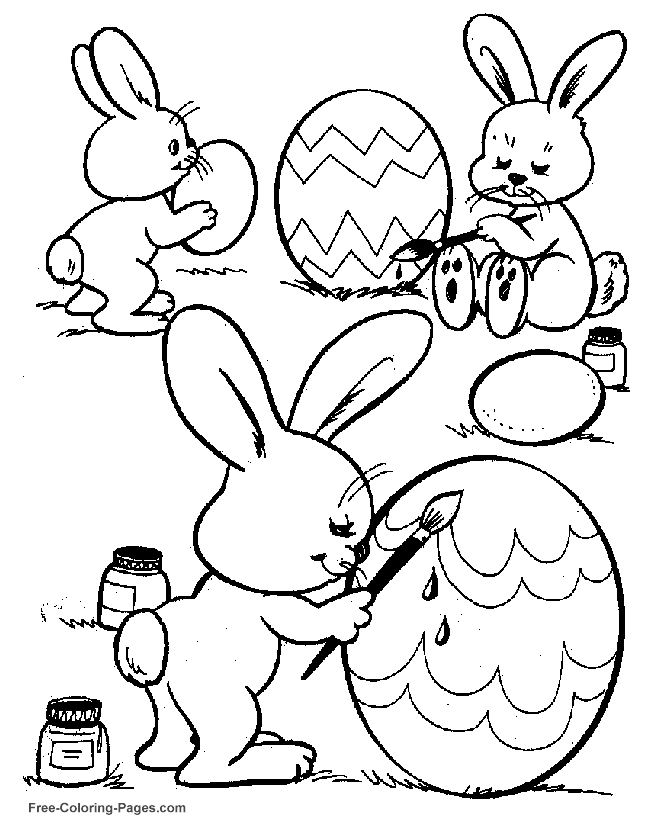 Easter coloring book pages - Bunnies Painting Eggs