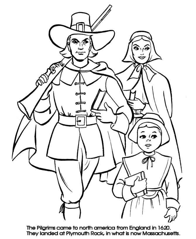 Thanksgiving Coloring Pages - Pilgrim Family Coloring Page Sheets 
