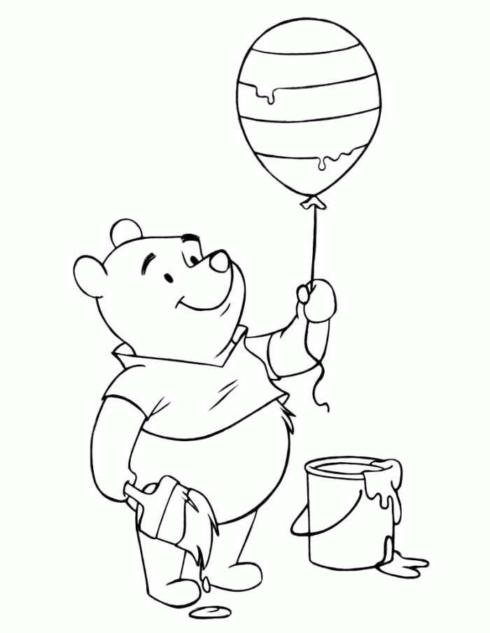 Winnie The Pooh Was Holding A Balloon Coloring Page - Winnie the 