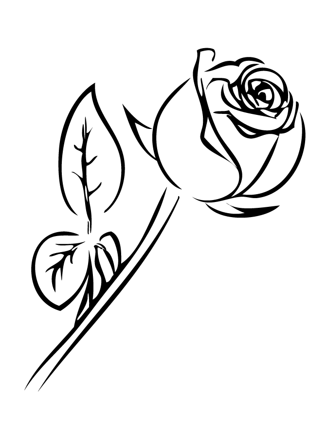 Single Rose With Leaves Coloring Page | Free Printable Coloring Pages