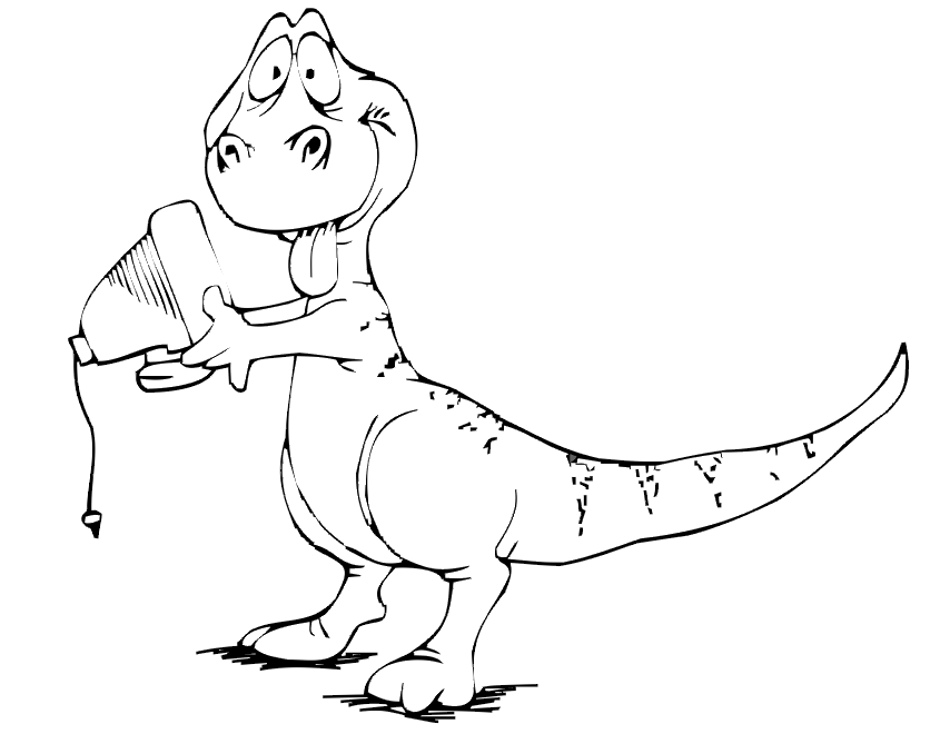 Dinosaur Coloring Page | Dinosaur Holding Old Computer