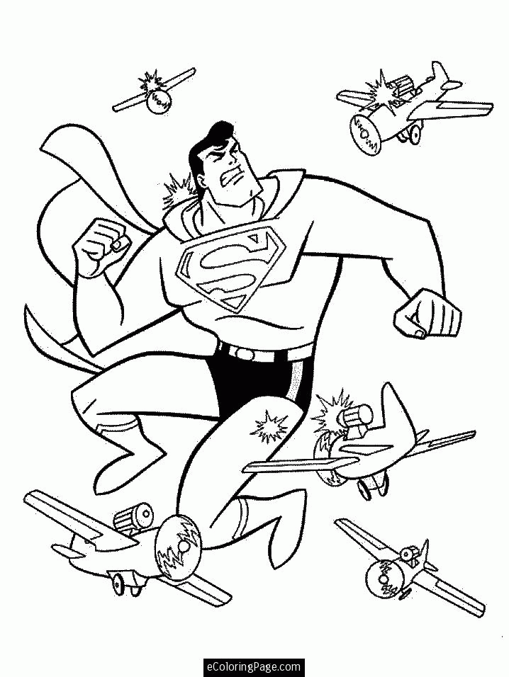 Superman Attacked by Airplanes Coloring Page Printable 