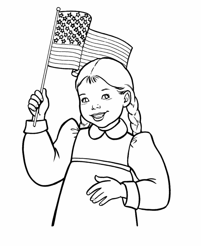 july th coloring pages girl waving the flag