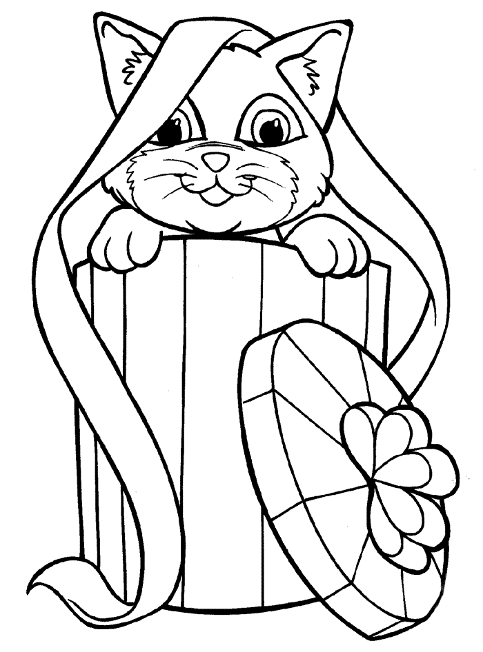 Cat as Present Coloring Page | Kids Coloring Page