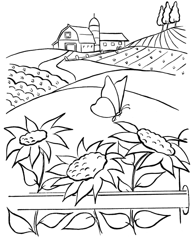 farm life coloring pages printable barn sunflowers
