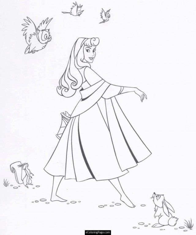Printing Princess Coloring Pages Disney Princess Aurora Walking 