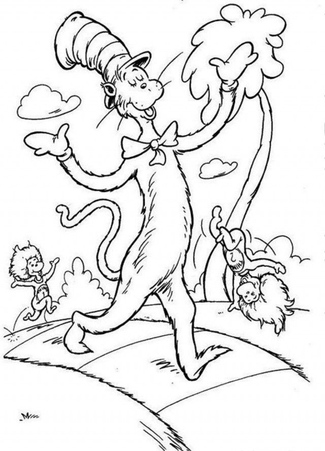 Dr Seuss The Happy Cat In The Hat Coloring Page Coloringplus 