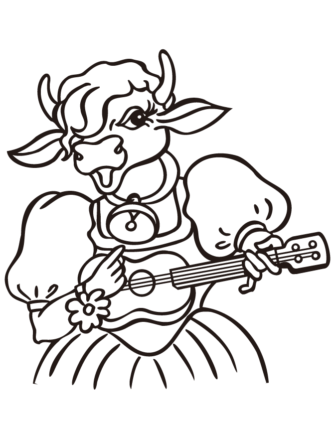 Cow Playing Guitar Coloring Page | Free Printable Coloring Pages