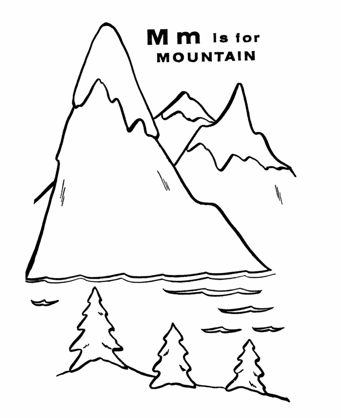 ABC Alphabet Coloring Sheets - M is for Mountain | HonkingDonkey