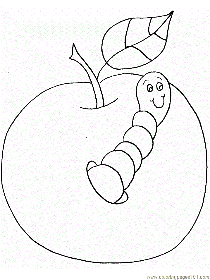 Coloring Pages Worm in an apple (Insects > Worms) - free printable 