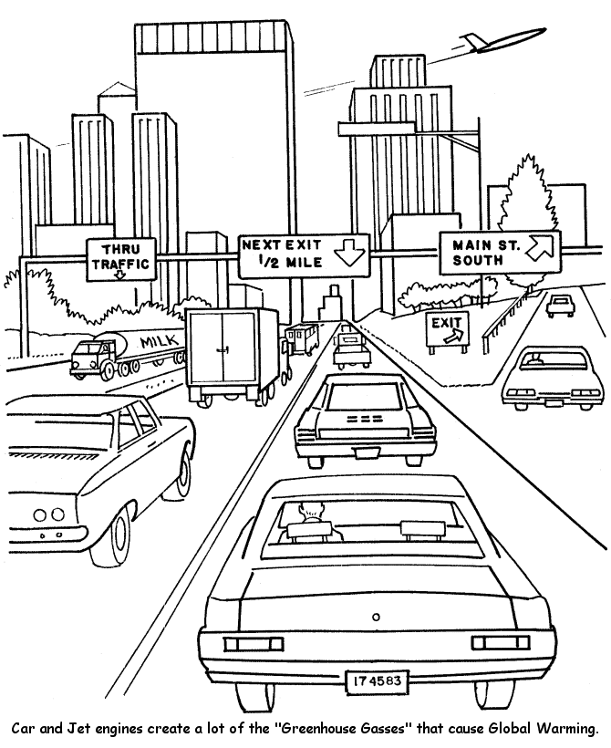 Earth Day Coloring Pages - Free Printable Automobile Polution 