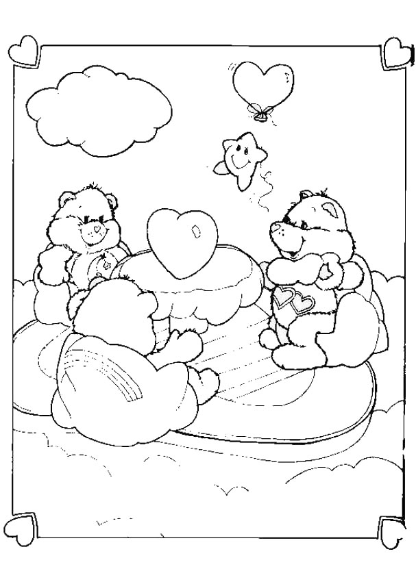 CARE BEARS coloring pages - Care Bears and hearts