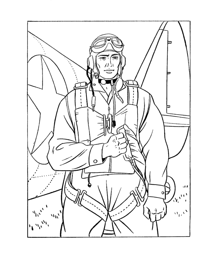 Veterans Day Coloring Pages - WW2 Army Pilot Veterans Coloring 