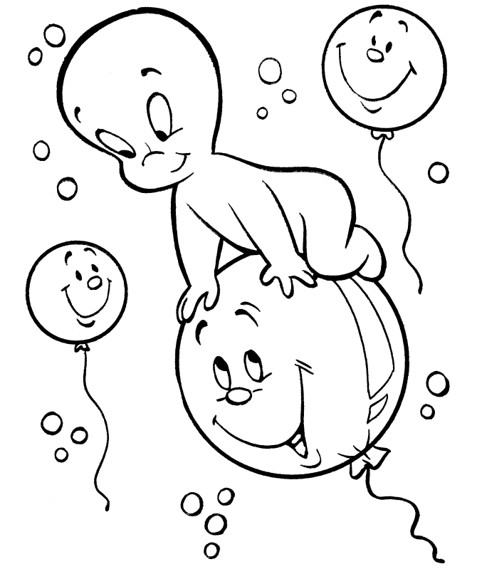 Halloween Ghost Coloring Page - Casper Ghost baloon fun - Free 